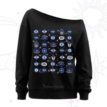 Purplehecate Evil Eye Protection Off The Shoulder Sweatshirt