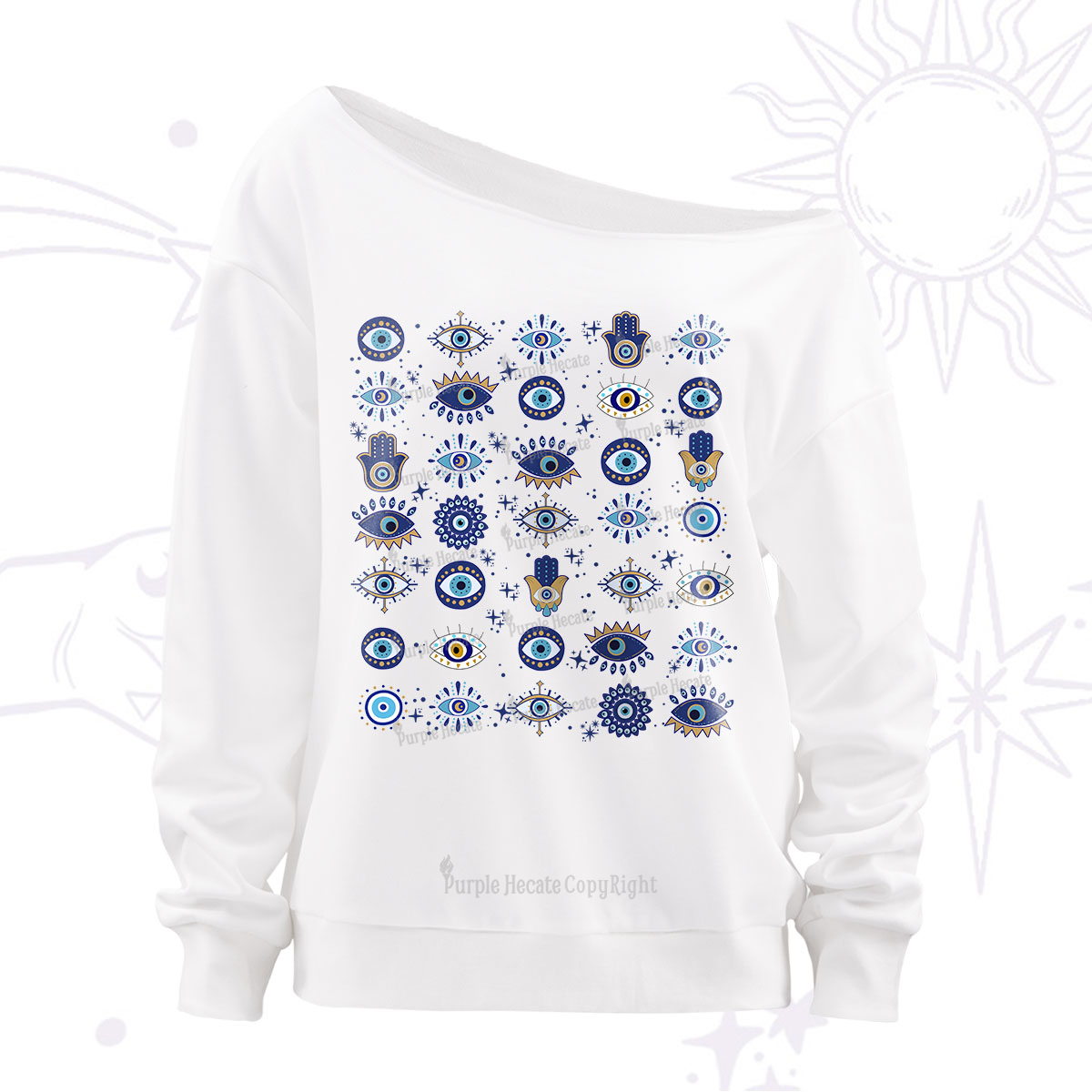 Purplehecate Evil Eye Protection Off The Shoulder Sweatshirt