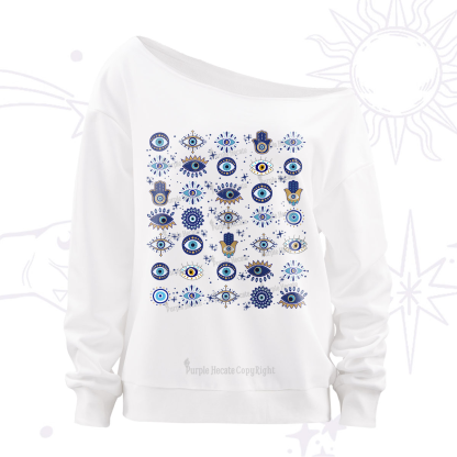 Purplehecate Evil Eye Protection Off The Shoulder Sweatshirt