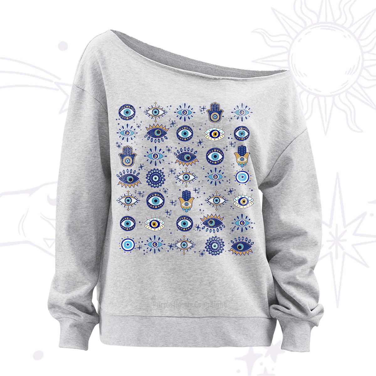 Purplehecate Evil Eye Protection Off The Shoulder Sweatshirt