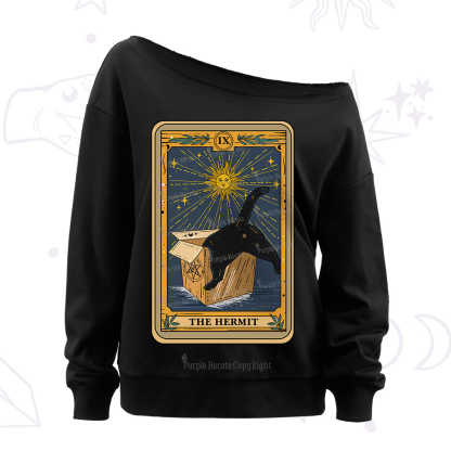 Purplehecate The Cardboard Hermit Cat Tarot Off The Shoulder Sweatshirt