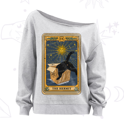 Purplehecate The Cardboard Hermit Cat Tarot Off The Shoulder Sweatshirt