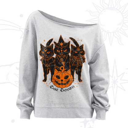 Purplehecate Pumpkin Witch Cat Coven Halloween Off The Shoulder Sweatshirt