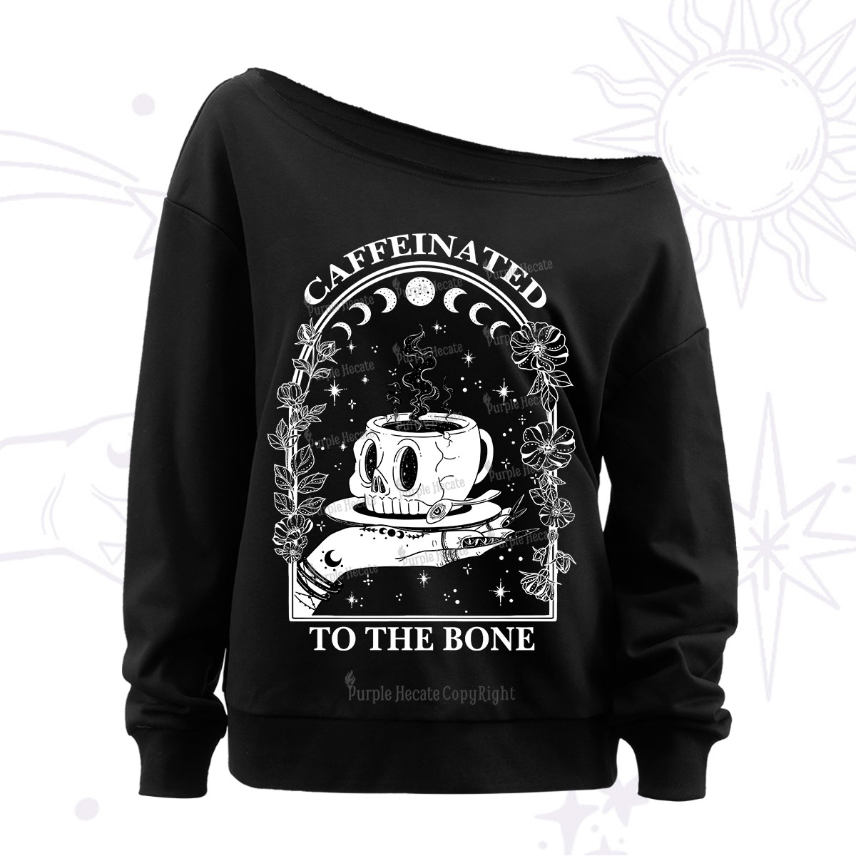 Purplehecate Caffeinated To The Bone Off The Shoulder Sweatshirt