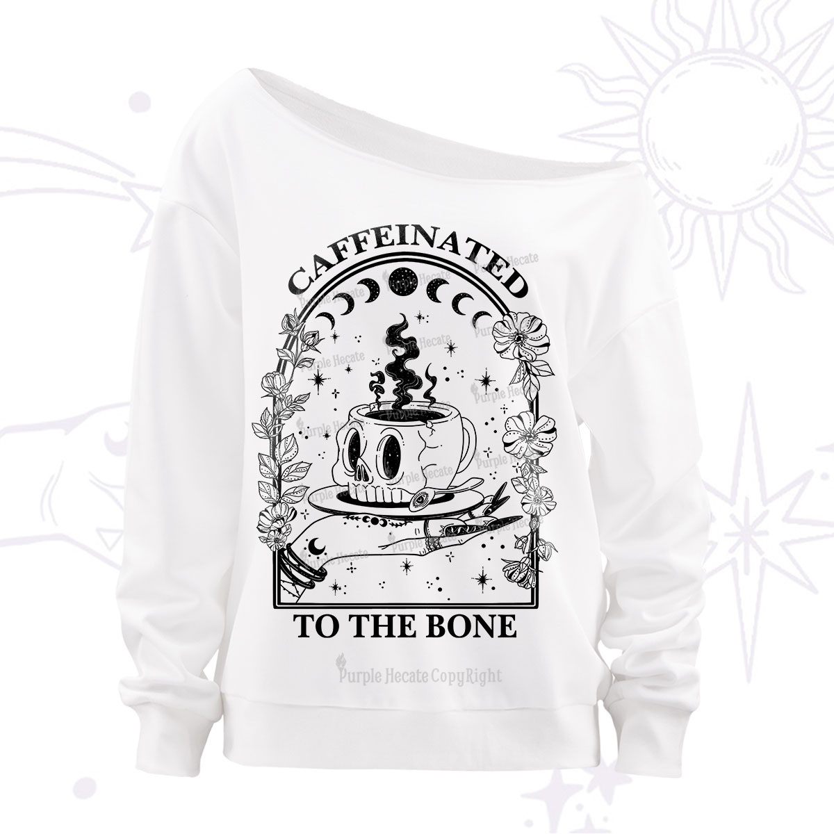 Purplehecate Caffeinated To The Bone Off The Shoulder Sweatshirt