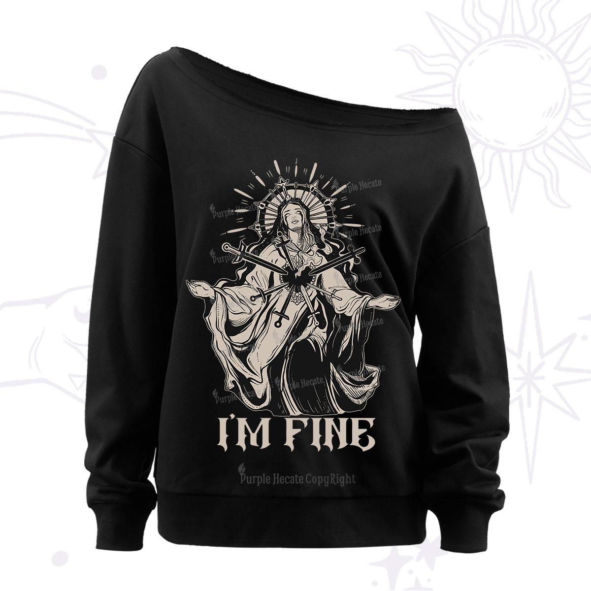 Purplehecate I'm Fine Off The Shoulder Sweatshirt