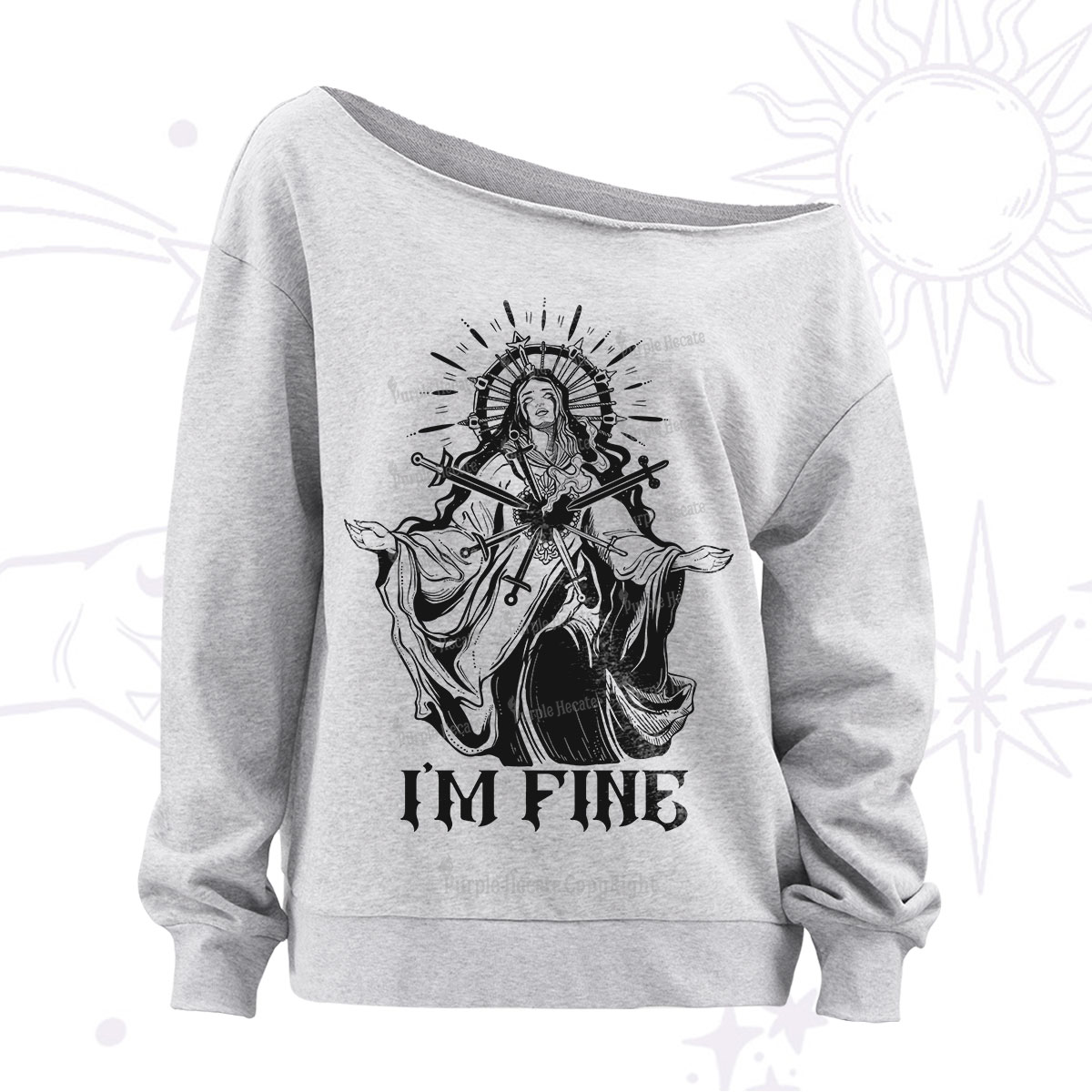 Purplehecate I'm Fine Off The Shoulder Sweatshirt