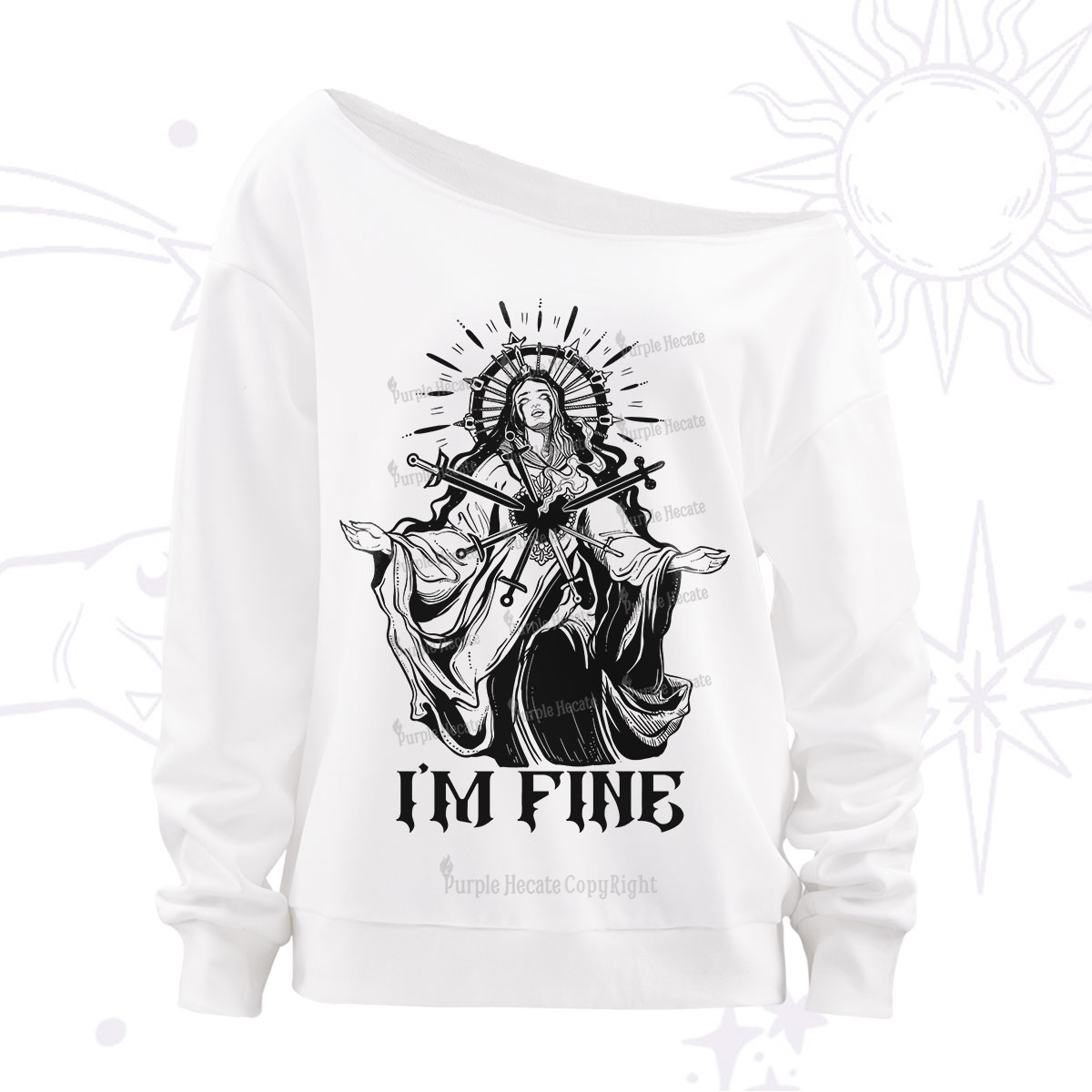 Purplehecate I'm Fine Off The Shoulder Sweatshirt