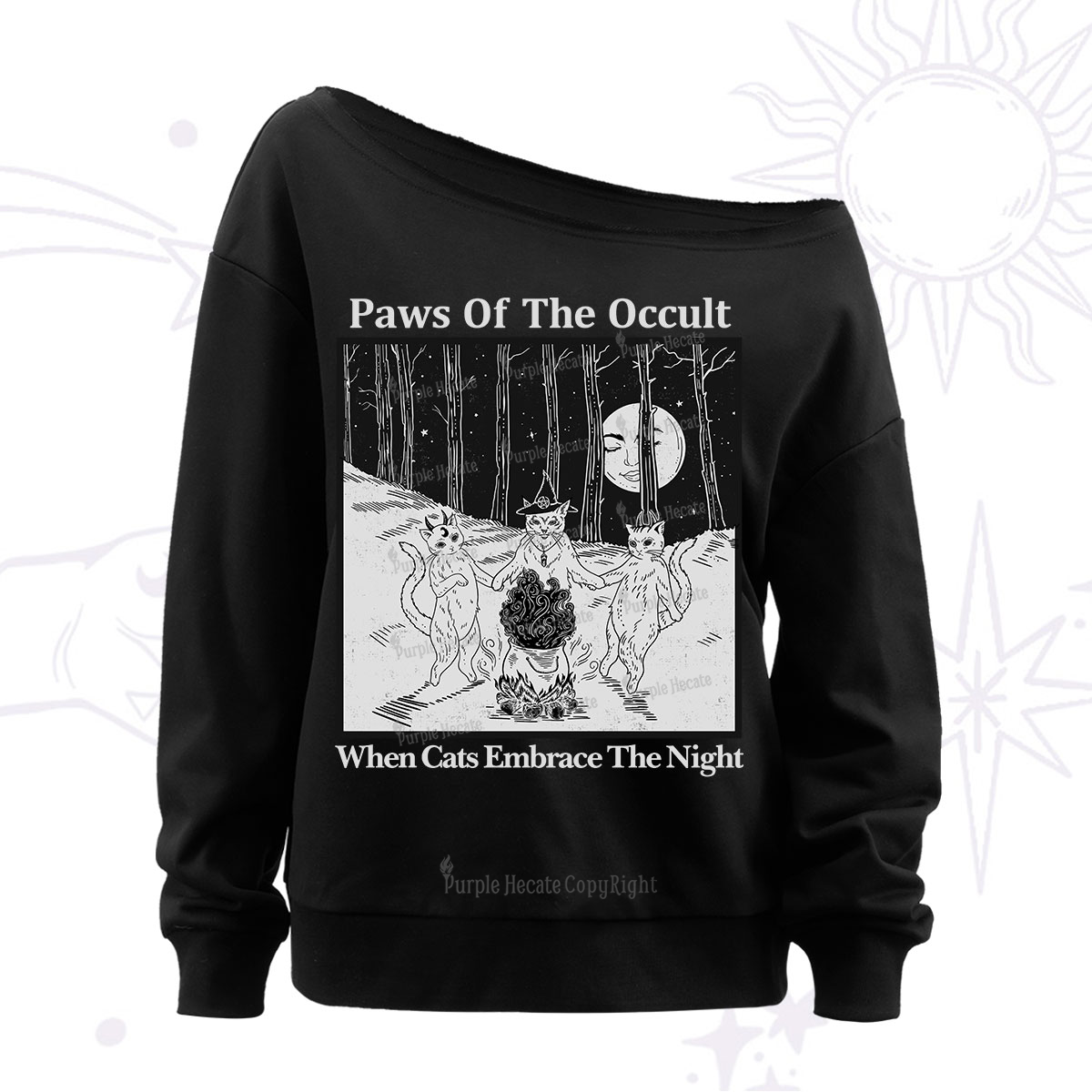 Purplehecate Witchy Cats Off The Shoulder Sweatshirt