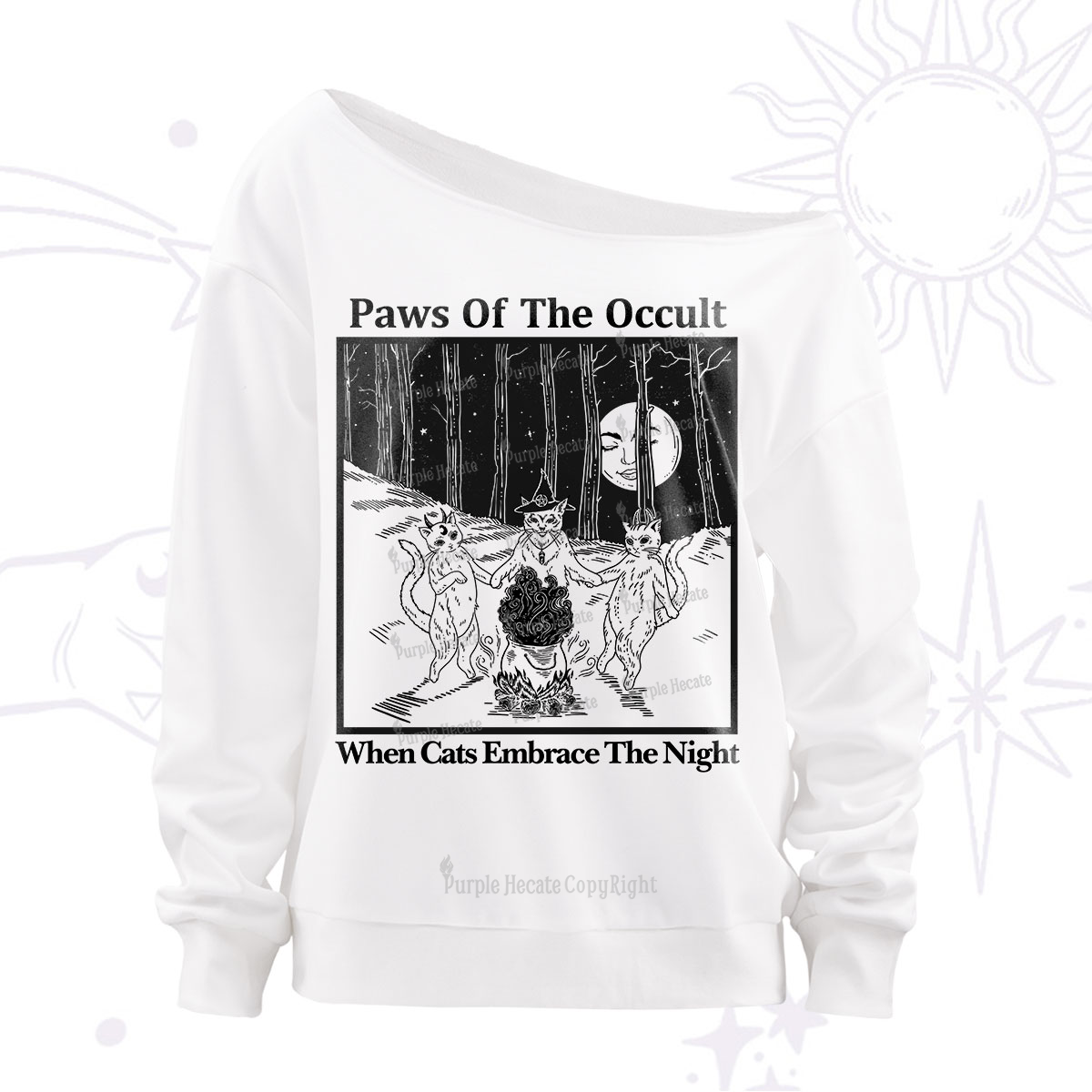 Purplehecate Witchy Cats Off The Shoulder Sweatshirt