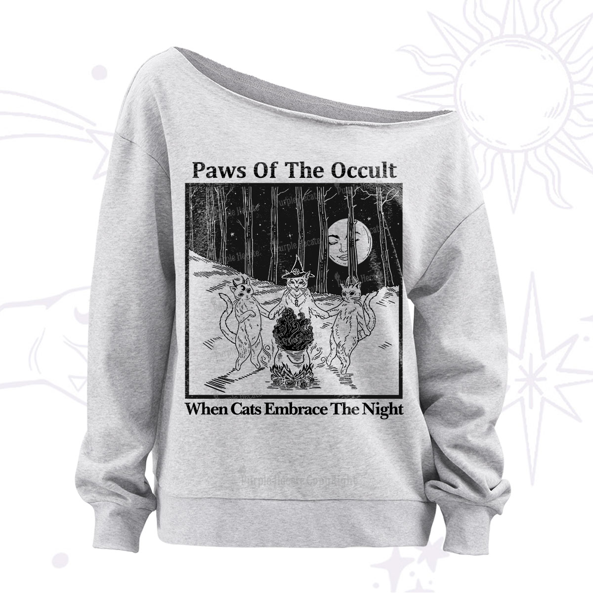 Purplehecate Witchy Cats Off The Shoulder Sweatshirt