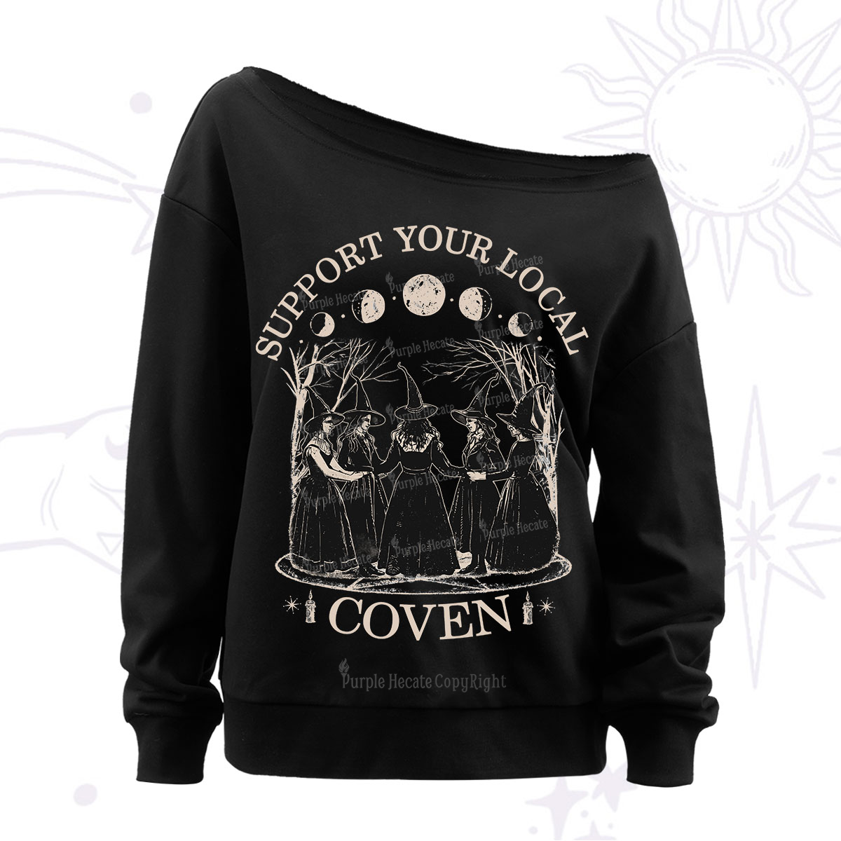 Purplehecate Support Your Local Coven Off The Shoulder Sweatshirt