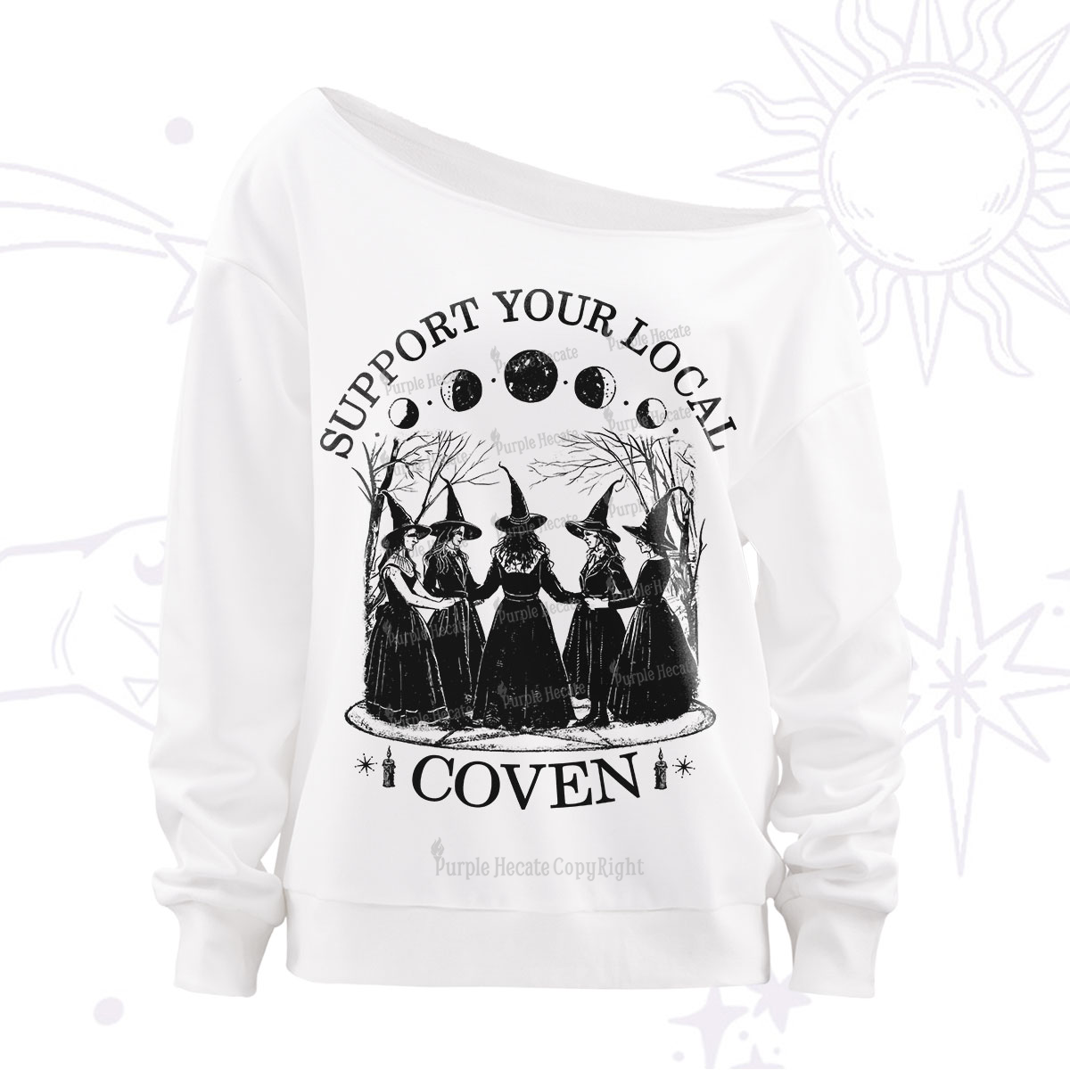 Purplehecate Support Your Local Coven Off The Shoulder Sweatshirt