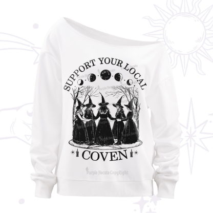 Purplehecate Support Your Local Coven Off The Shoulder Sweatshirt