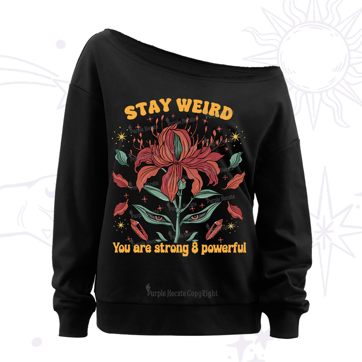 Purplehecate Stay Weird Floral Off The Shoulder Sweatshirt