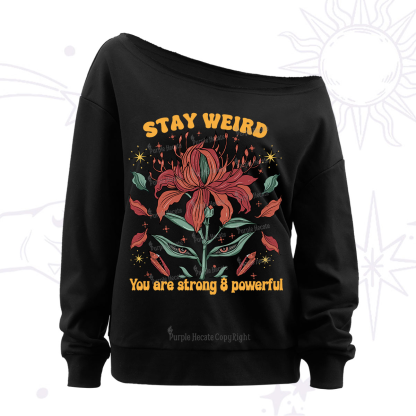Purplehecate Stay Weird Floral Off The Shoulder Sweatshirt