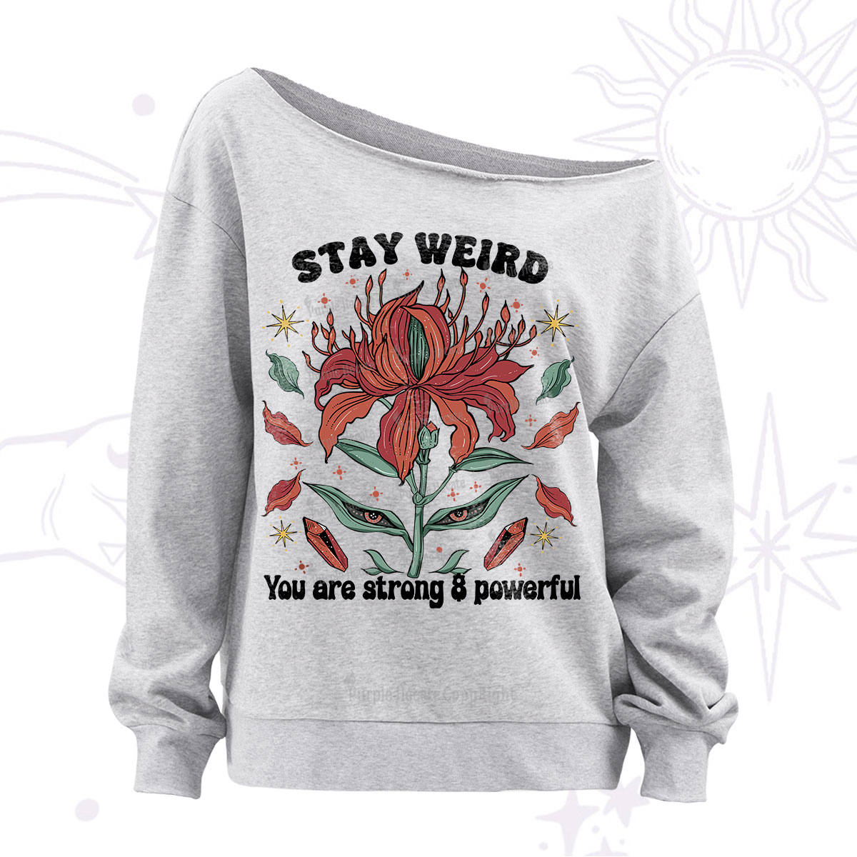 Purplehecate Stay Weird Floral Off The Shoulder Sweatshirt