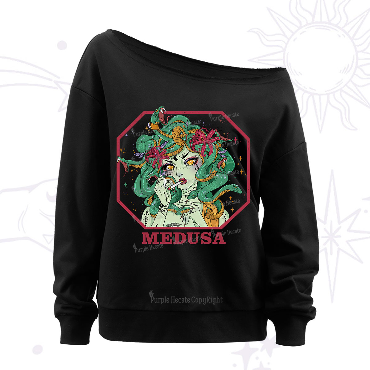 Purplehecate The Greek Goddess Medusa Off The Shoulder Sweatshirt