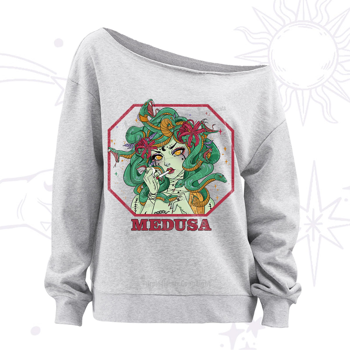 Purplehecate The Greek Goddess Medusa Off The Shoulder Sweatshirt