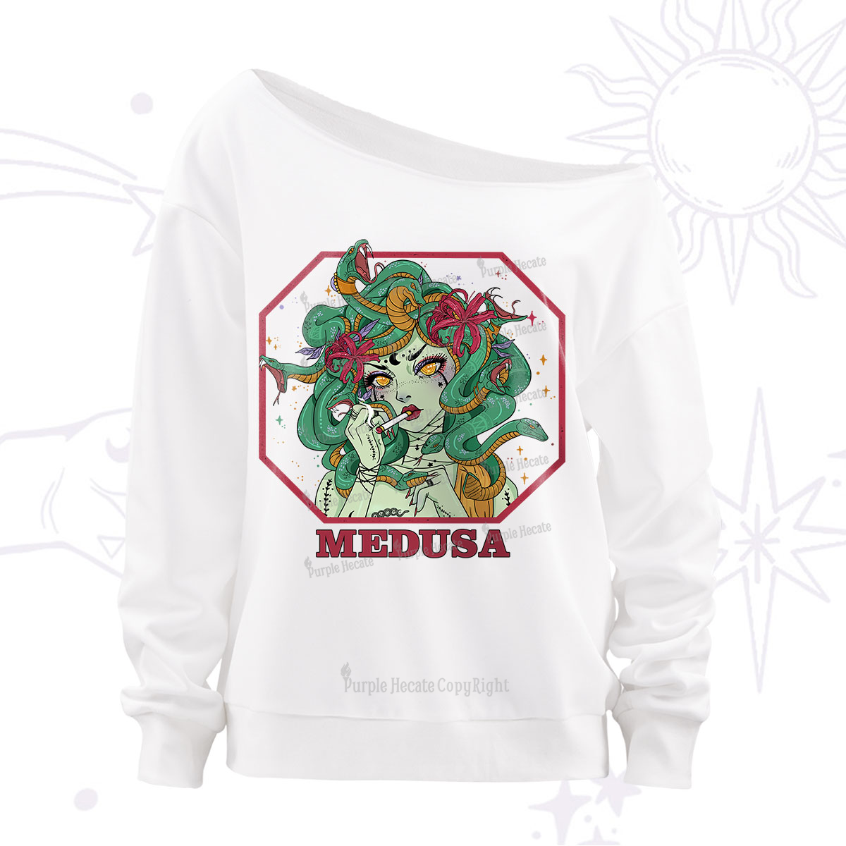 Purplehecate The Greek Goddess Medusa Off The Shoulder Sweatshirt