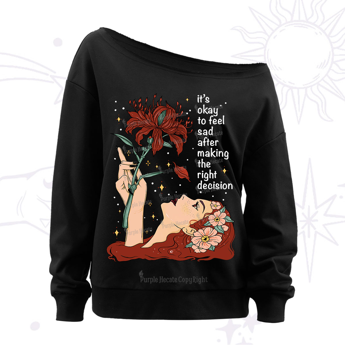 Purplehecate It's Okay To Feel Sad After Making The Right Decision Off The Shoulder Sweatshirt