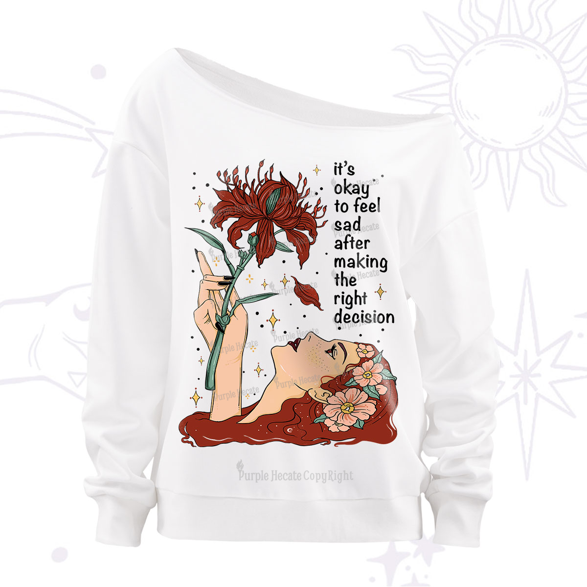 Purplehecate It's Okay To Feel Sad After Making The Right Decision Off The Shoulder Sweatshirt