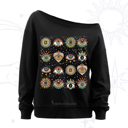 Purplehecate Mystical Evil Eye Pattern Off The Shoulder Sweatshirt