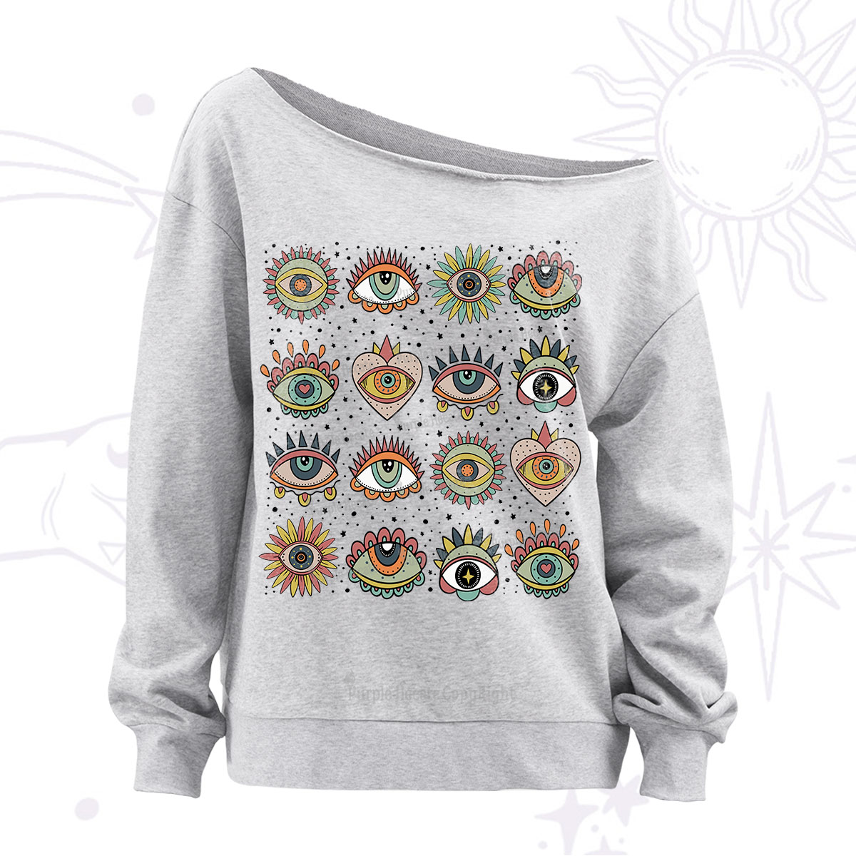 Purplehecate Mystical Evil Eye Pattern Off The Shoulder Sweatshirt
