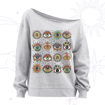 Purplehecate Mystical Evil Eye Pattern Off The Shoulder Sweatshirt