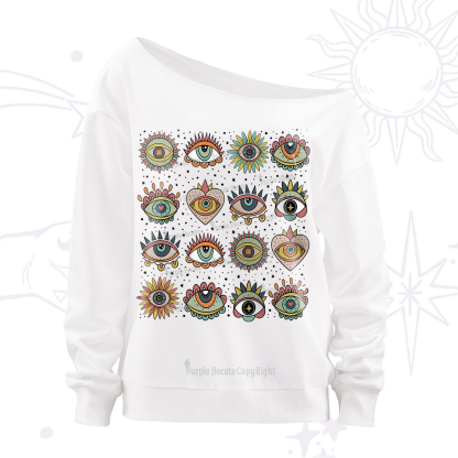 Purplehecate Mystical Evil Eye Pattern Off The Shoulder Sweatshirt