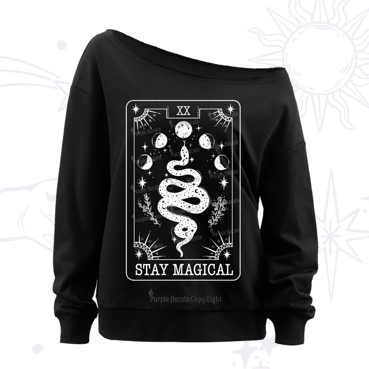 Purplehecate The Stay Magical Tarot Off The Shoulder Sweatshirt