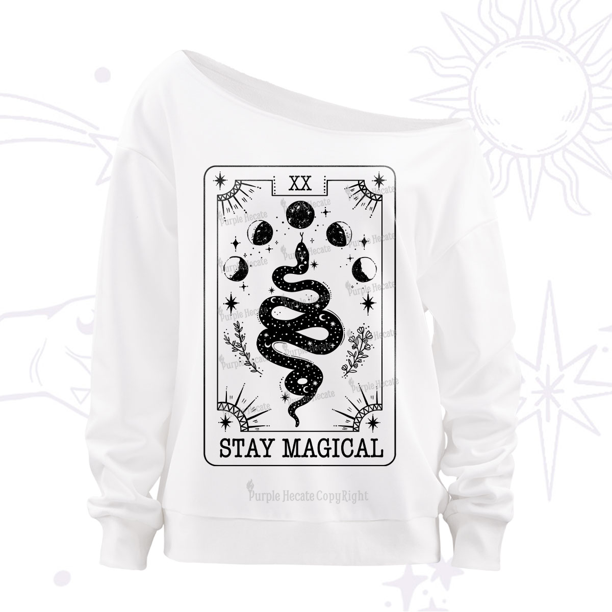 Purplehecate The Stay Magical Tarot Off The Shoulder Sweatshirt