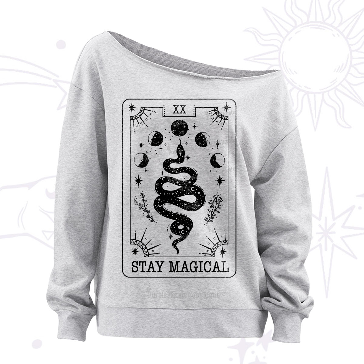 Purplehecate The Stay Magical Tarot Off The Shoulder Sweatshirt