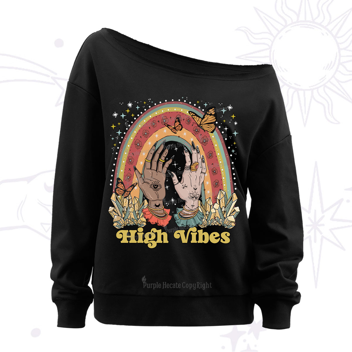Purplehecate High Vibes Off The Shoulder Sweatshirt