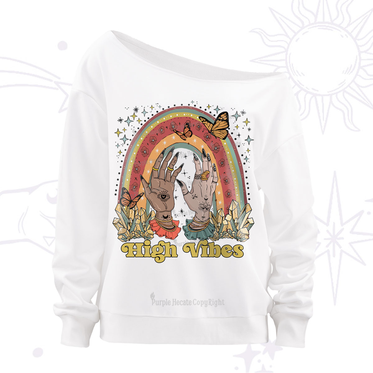 Purplehecate High Vibes Off The Shoulder Sweatshirt