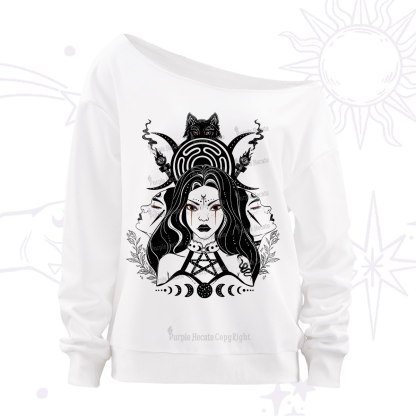Purplehecate The Triple Moon Goddess Hecate Off The Shoulder Sweatshirt