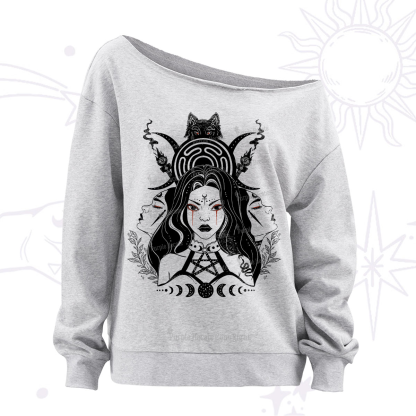 Purplehecate The Triple Moon Goddess Hecate Off The Shoulder Sweatshirt