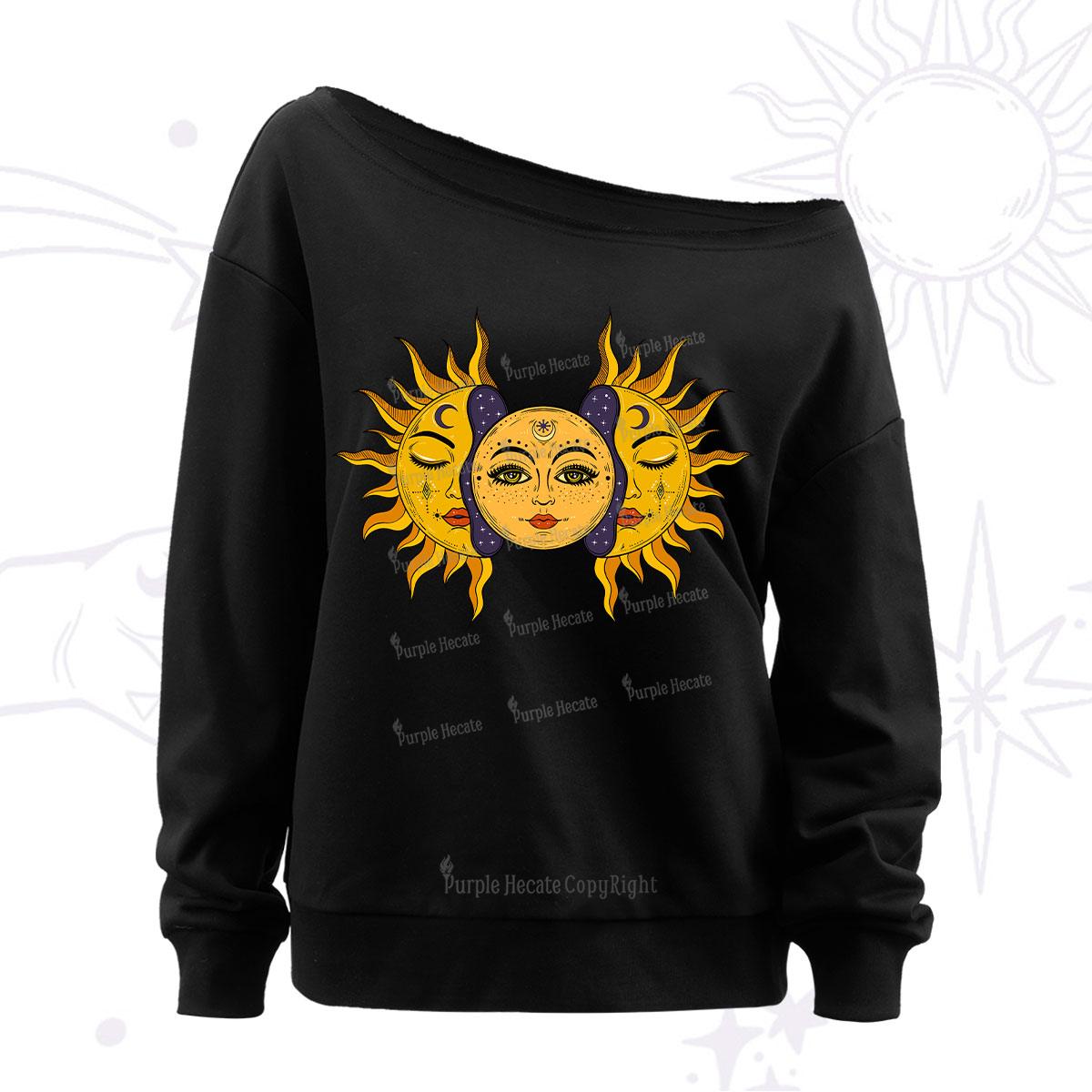 Purplehecate Celestial Twin Suns Off The Shoulder Sweatshirt