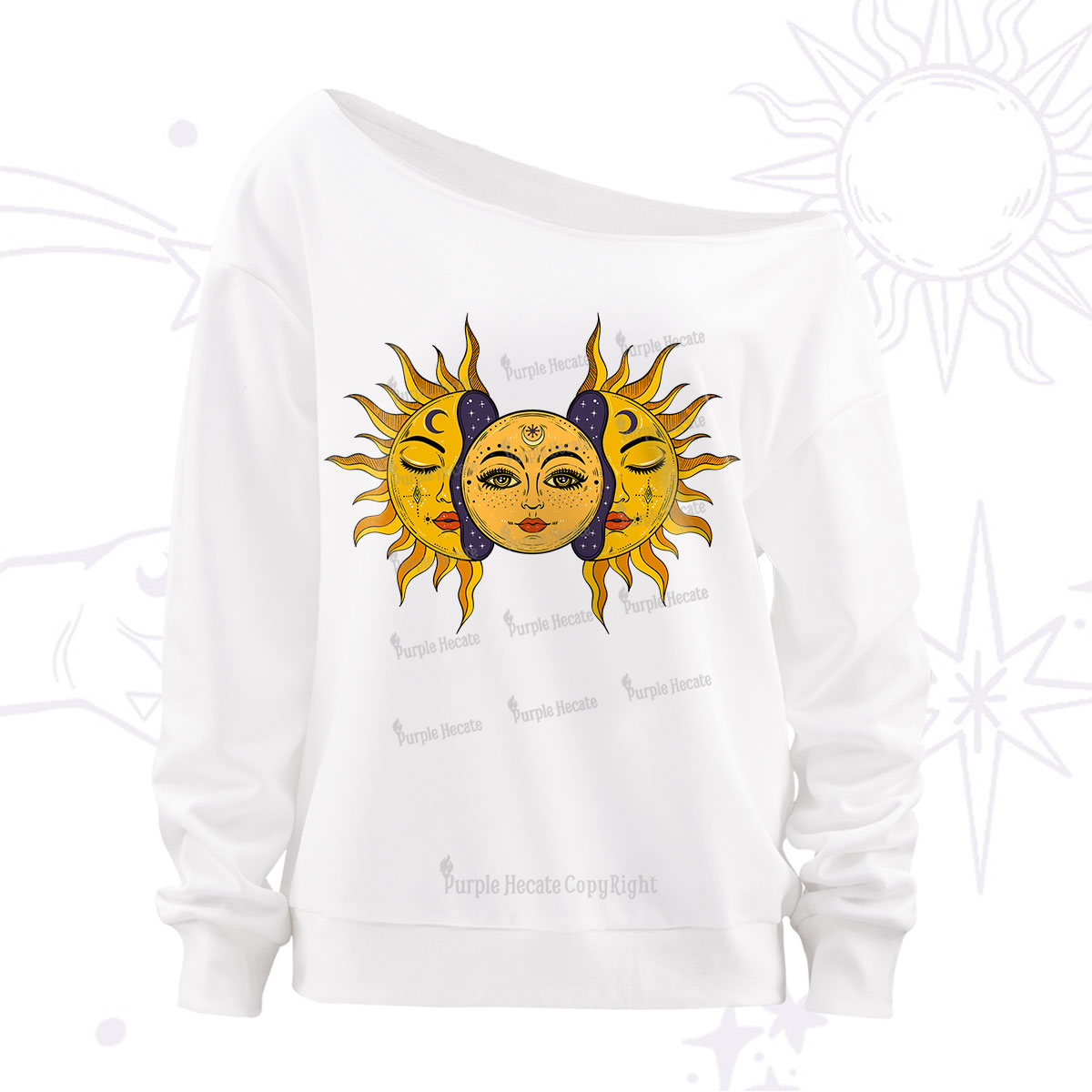 Purplehecate Celestial Twin Suns Off The Shoulder Sweatshirt