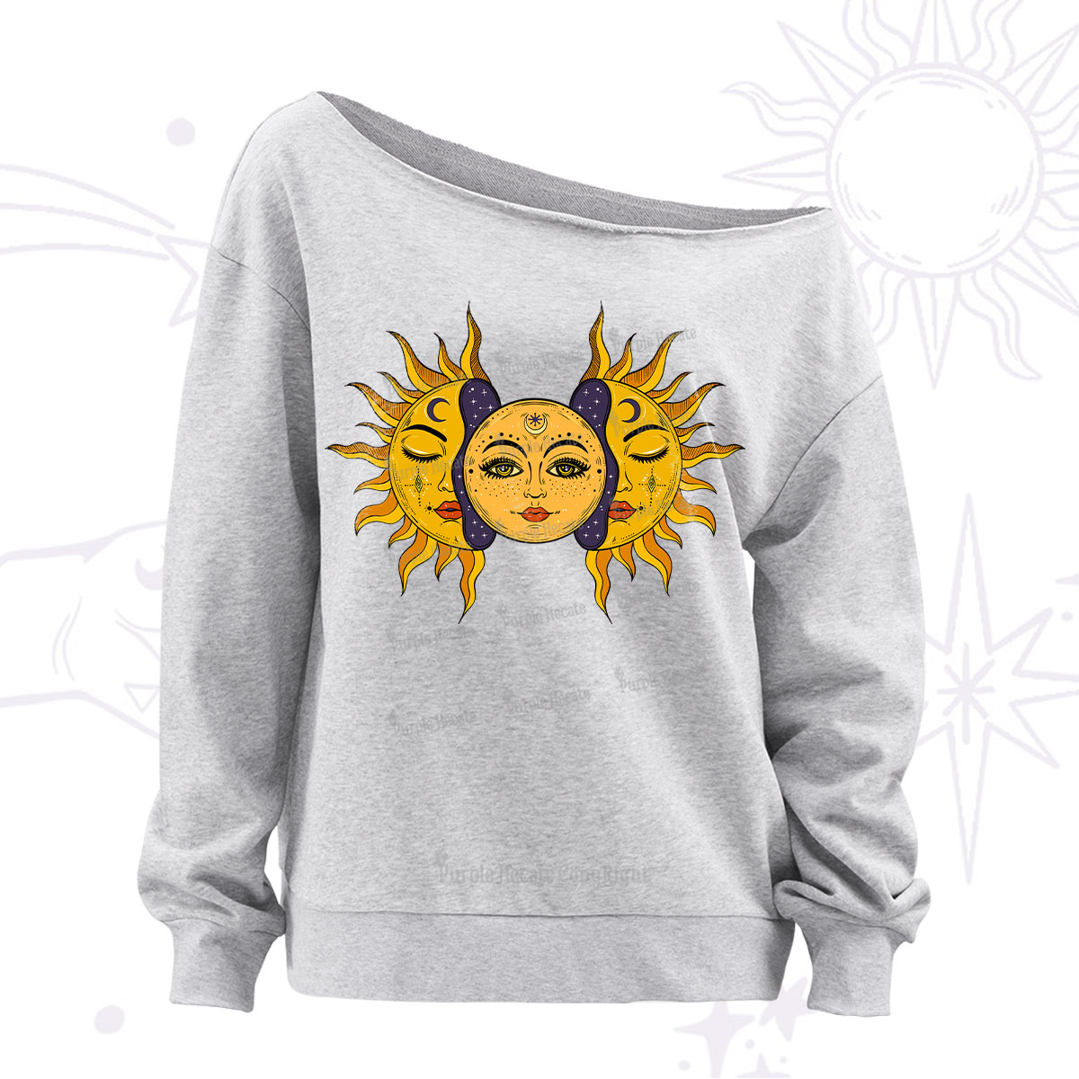 Purplehecate Celestial Twin Suns Off The Shoulder Sweatshirt