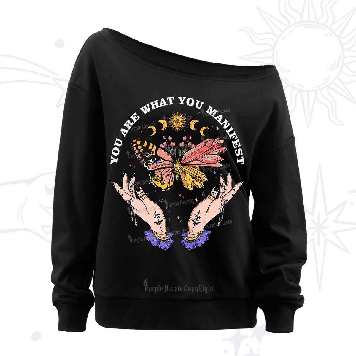 Purplehecate You Are What You Manifest Off The Shoulder Sweatshirt