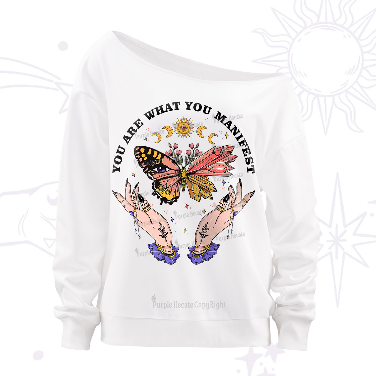Purplehecate You Are What You Manifest Off The Shoulder Sweatshirt