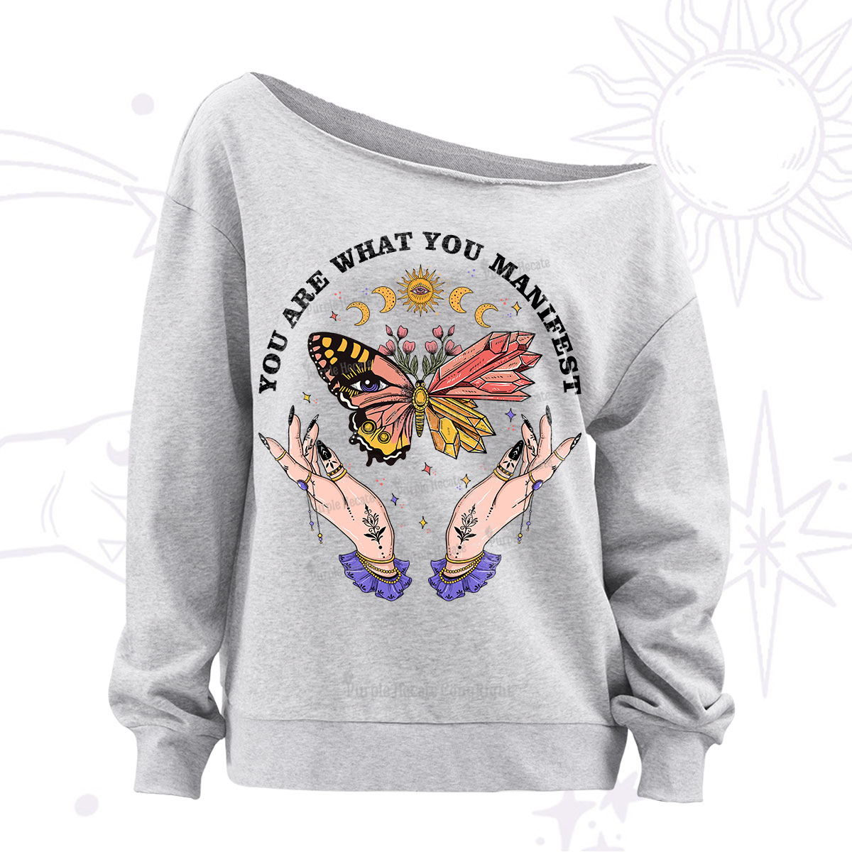 Purplehecate You Are What You Manifest Off The Shoulder Sweatshirt