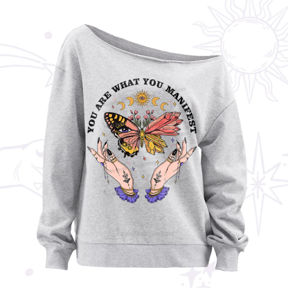 Purplehecate You Are What You Manifest Off The Shoulder Sweatshirt