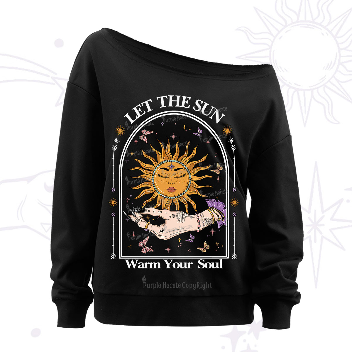 Purplehecate Let The Sun Warm Your Soul Off The Shoulder Sweatshirt