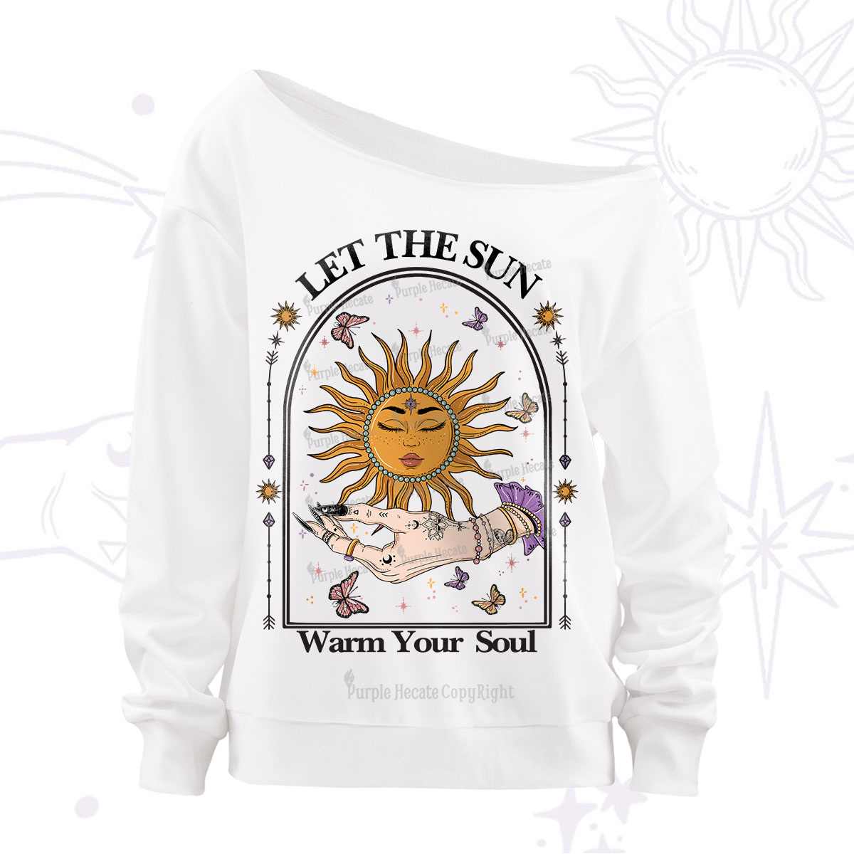 Purplehecate Let The Sun Warm Your Soul Off The Shoulder Sweatshirt