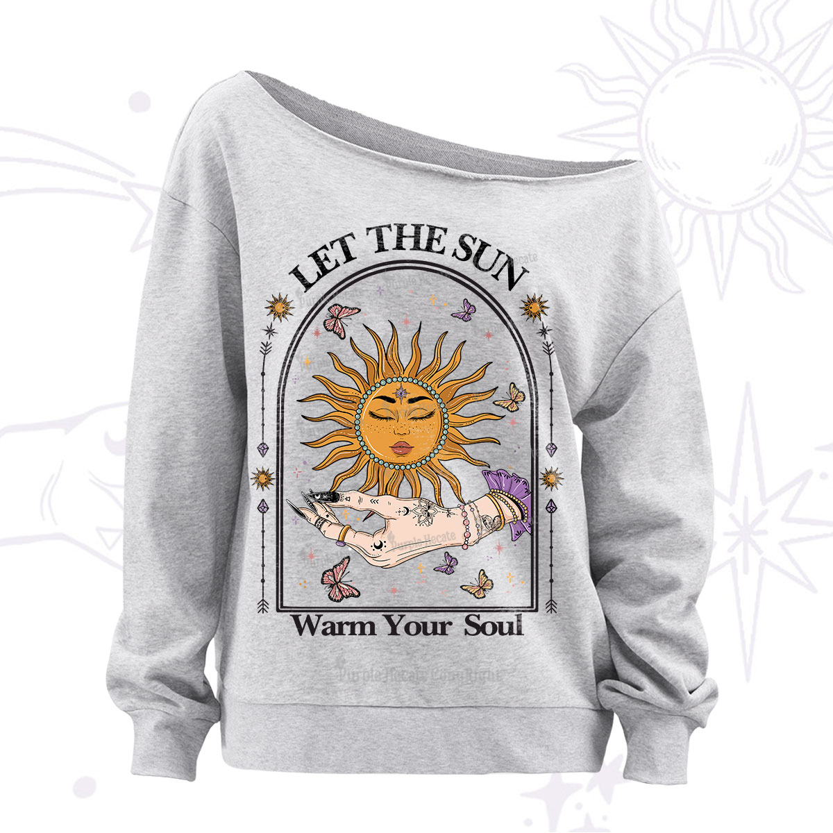 Purplehecate Let The Sun Warm Your Soul Off The Shoulder Sweatshirt