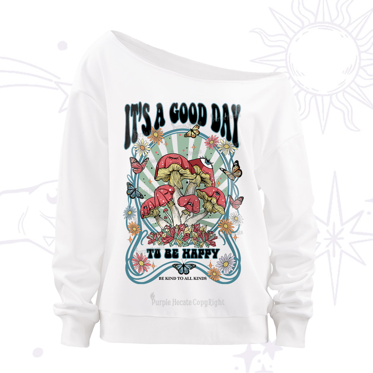 Purplehecate It's A Good Day To Be Happy Off The Shoulder Sweatshirt