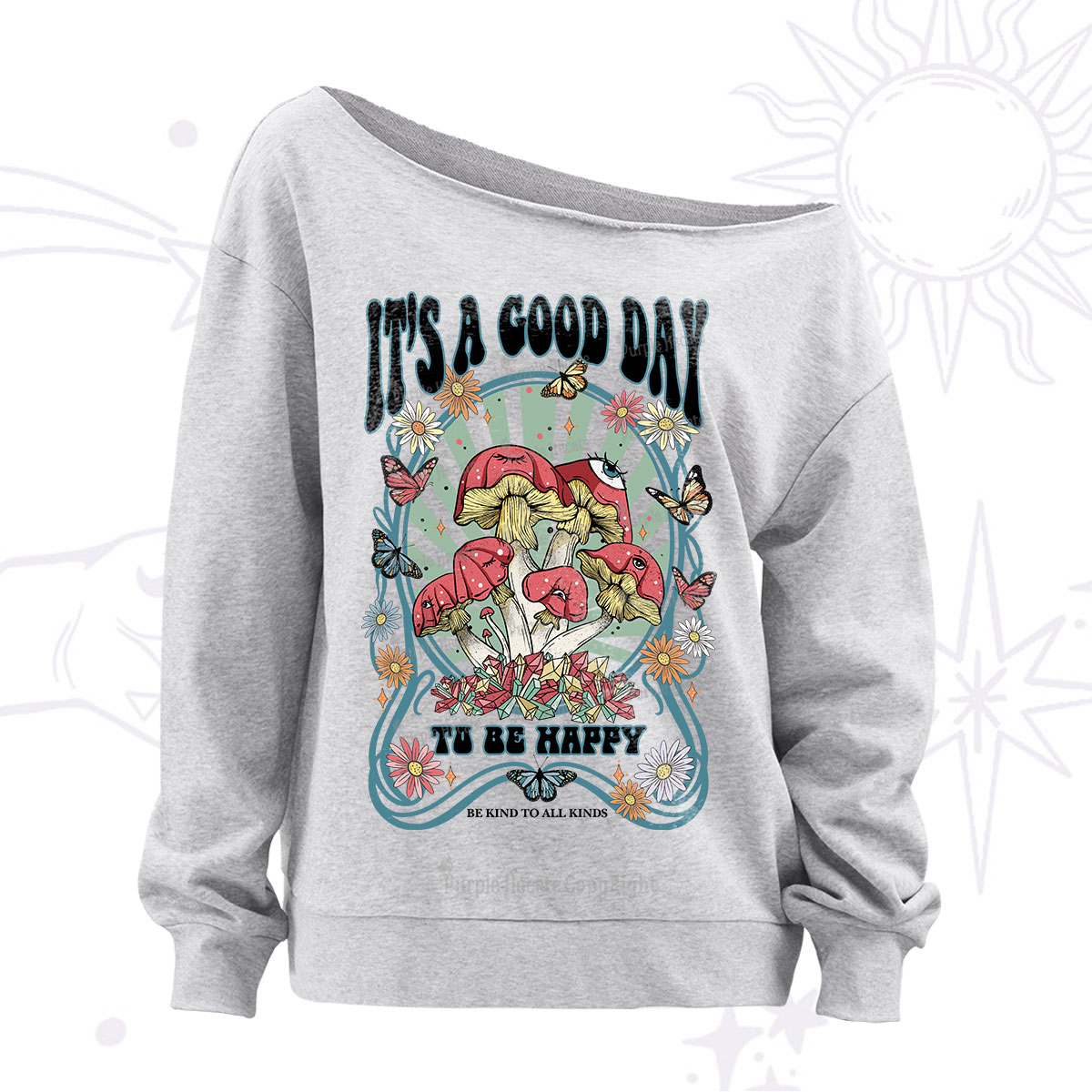 Purplehecate It's A Good Day To Be Happy Off The Shoulder Sweatshirt