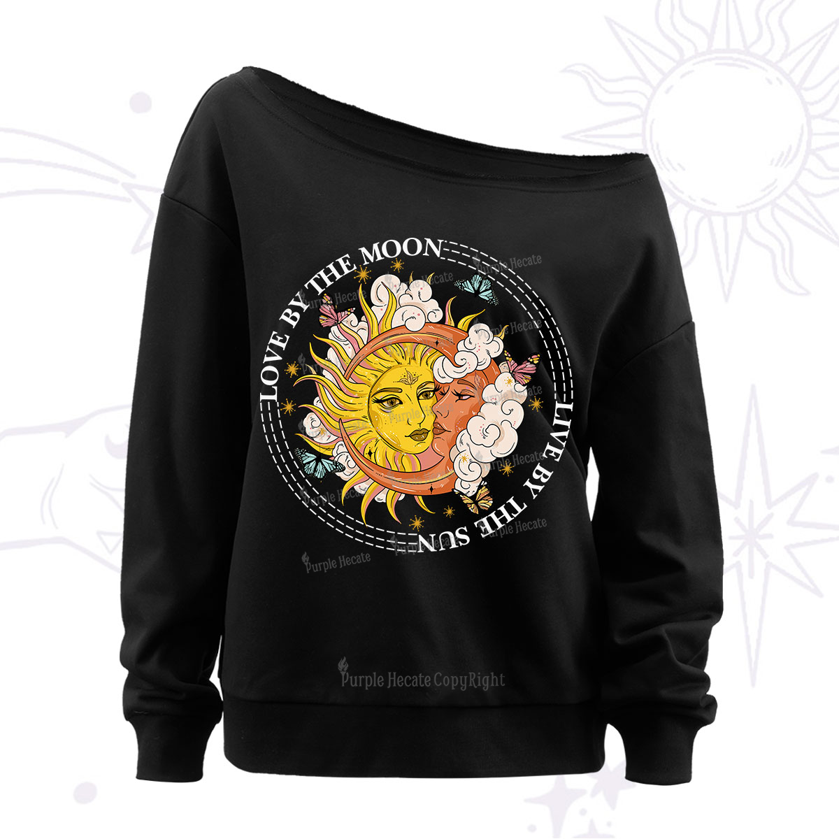 Purplehecate Live By The Sun Love By The Moon Off The Shoulder Sweatshirt